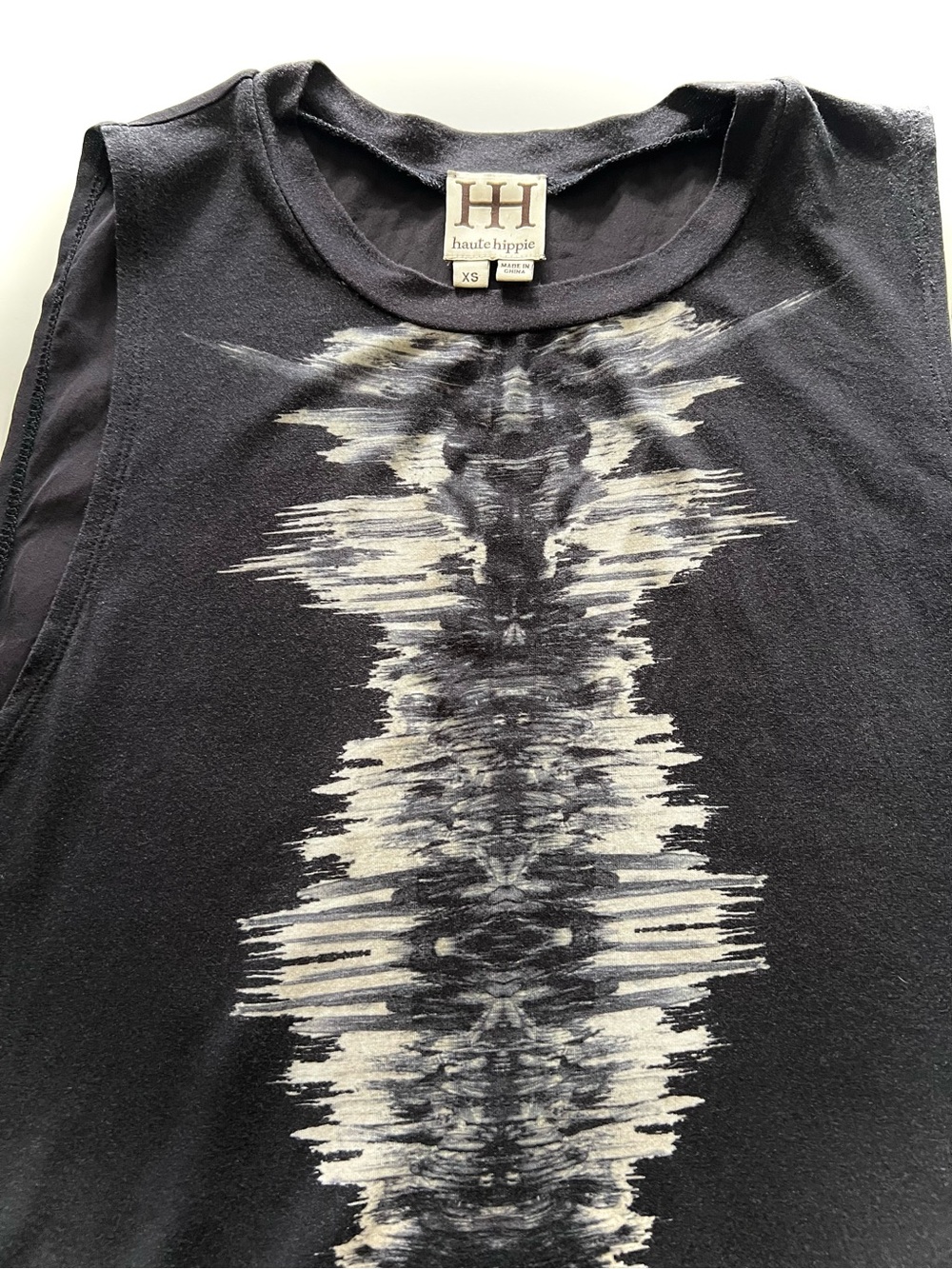 Haute Hippie Black Silk Top with Abstract Front